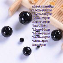 1 Packung, 8–500 Stücke, 4–20 mm, massive schwarze runde Acrylperlen zur Herstellung von Armbändern, Halsketten, Handyketten und anderen Schmuckmaterialien.