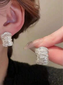 欧美风格金属折叠曲线几何简约时尚小众个性耳环 - 銀色 - 查看 1