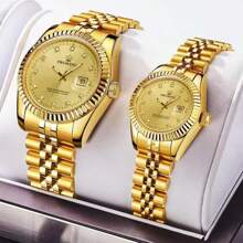 Proking男士防水金色石英手錶,五珠裝飾,商務風格,高端與奢華,鋼帶 - 金色 - 查看 4