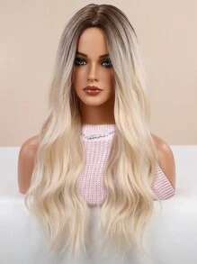 26英寸基本棕色漸層金色長波浪假髮,適合女性自然長波浪捲曲假髮,耐熱合成纖維假髮,日常穿著