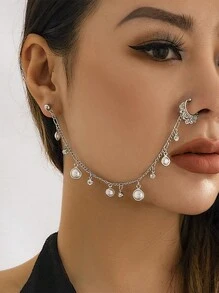 1入精緻閃亮甜美酷感珍珠鼻鍊,適用於派對、夜店或外出穿搭 - 彩色 - 查看 6