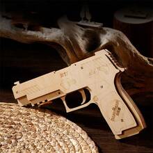 1set Modelo De Ensamblaje De Pistola De Madera Con Banda De Goma Elástica Para Disparar, Juguete Hecho A Mano - Multicolor - Ver 3