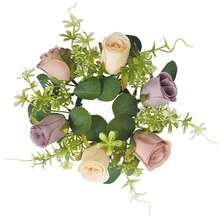 1pc Artificial Mini Candle Wreath Pillar Decoration Candlestick Floral Wedding Rose Table Centerpiece Decoration - Mauve Purple - View 3