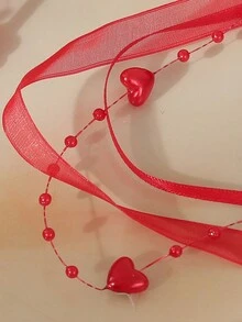 1套/1入心形紅色絲帶蝴蝶結蛋糕盒包裝絲帶,絲緞花禮品包裝絲帶,情人節禮物包裝 - 紅色 - 查看 3