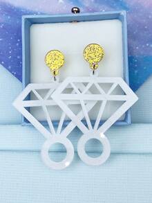 1pair Women's Simple Fashion Diamond Earrings, Couples Gift, Women's Gift, Friend's Gift, Best Friend's Gift - Fashion - View 5