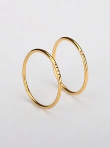 2pcs Sweet & Simple Fashionable Ultra-Thin Titanium Steel Rings With One Or Three Micro-Inlaid Round Gemstone/ Stones - Yellow Gold - View 11