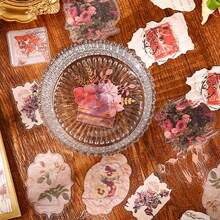 40pcs Vintage Style Scrapbooking Stickers Material Package, Handmade Collage Material For Holiday Gift Diy Decoration Base Paper, Personalized Planning Creative Stationery For School - Dusty Pink - View 4