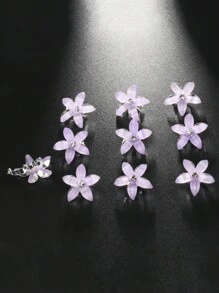 10pcs Girls' Pink Flower Mini Hair Claw Clips For Braiding & Diy Hair Decorations - Pink - View 6