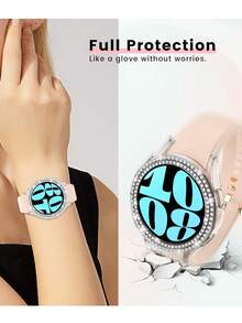 1 件女式闪亮镂空双排水钻保护壳适用于三星 Galaxy Watch 4/5/6 系列 40/44 毫米，时尚防摔保护套，舞蹈系列，透明