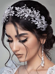 1pc Crystal & Rhinestone Bridal Headband Wedding Hair Accessory Boho Valentine's Day Accessories - Silver - View 2