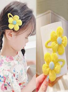 2入組兒童髮夾-可愛的向日葵髮夾適用於女孩,適用於小女孩,不會損壞頭髮 - 黃色 - 查看 1