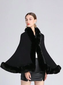 1pc Women's Thick Plush Shawl, Windproof, Sun Protection, Keep Warm, Suitable For Wedding, Daily, Party, Festival, Holiday Outfits - Black - View 2