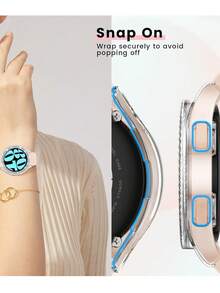 1 件女式闪亮镂空双排水钻保护壳适用于三星 Galaxy Watch 4/5/6 系列 40/44 毫米，时尚防摔保护套，舞蹈系列，透明