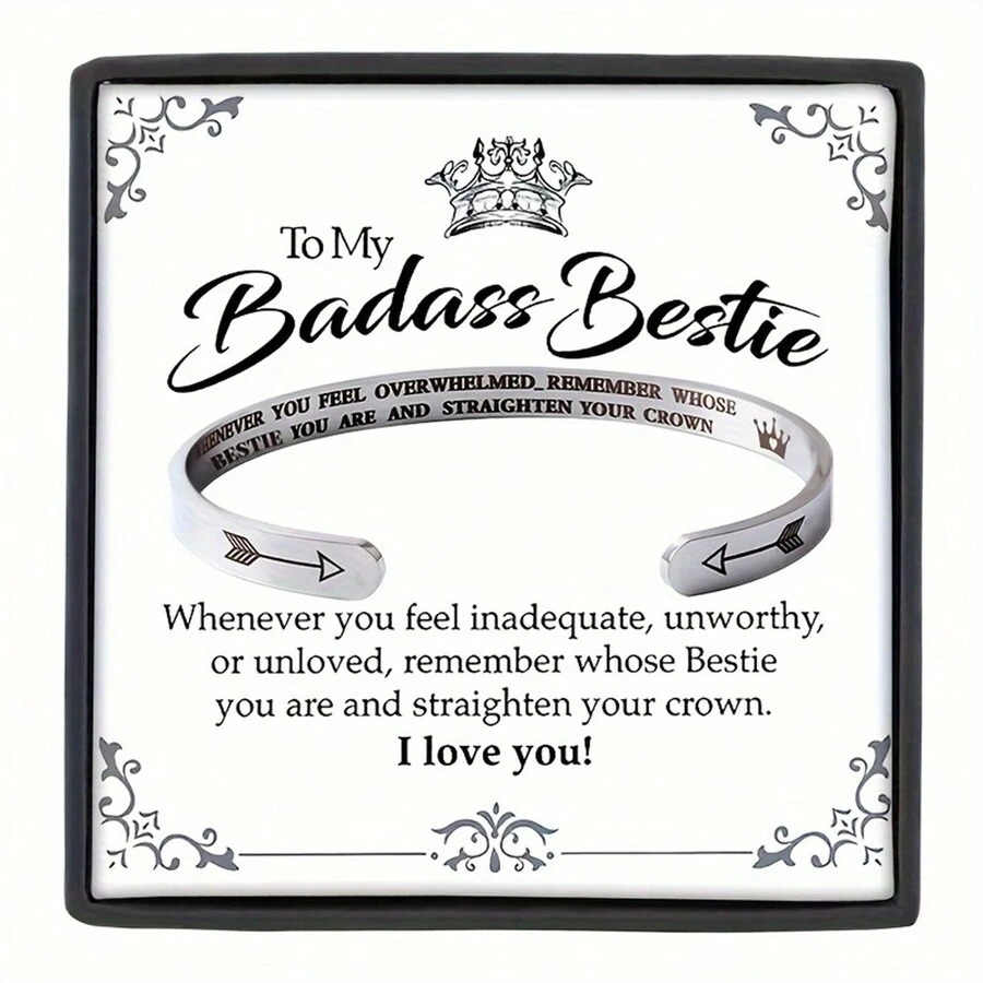 REEBONZ 不鏽鋼雕刻箭頭和甜蜜言詞的別緻手鐲,男女皆宜,可選擇自己喜歡的顏色和配有禮品盒和禮品卡的情人節禮物 - Bracelet+Message Card+Gift Box - 查看 1