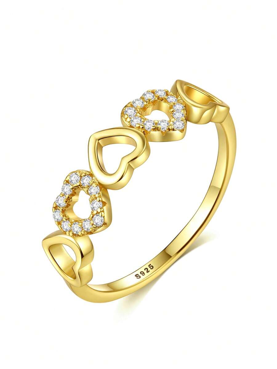 1 Miếng Đúng mốt & Thanh lịch Hình trái tim Màu bạc Nhẫn Với Nhiều mặt Sáng bóng Khối Zirconia , Hoàn hảo Qủa tặng Đối với phụ nữ Đặc biệt Dịp Lễ cưới Hôn ước Trang sức cô dâu - Vàng - Xem 1