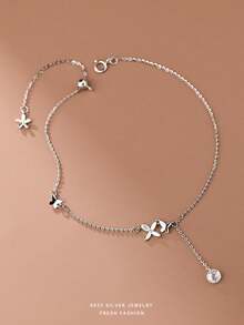 1條優雅奢華的925純銀&蝴蝶流蘇腳鍊,非常適合女性日常佩戴或情人節禮物 - 銀色 - 查看 2