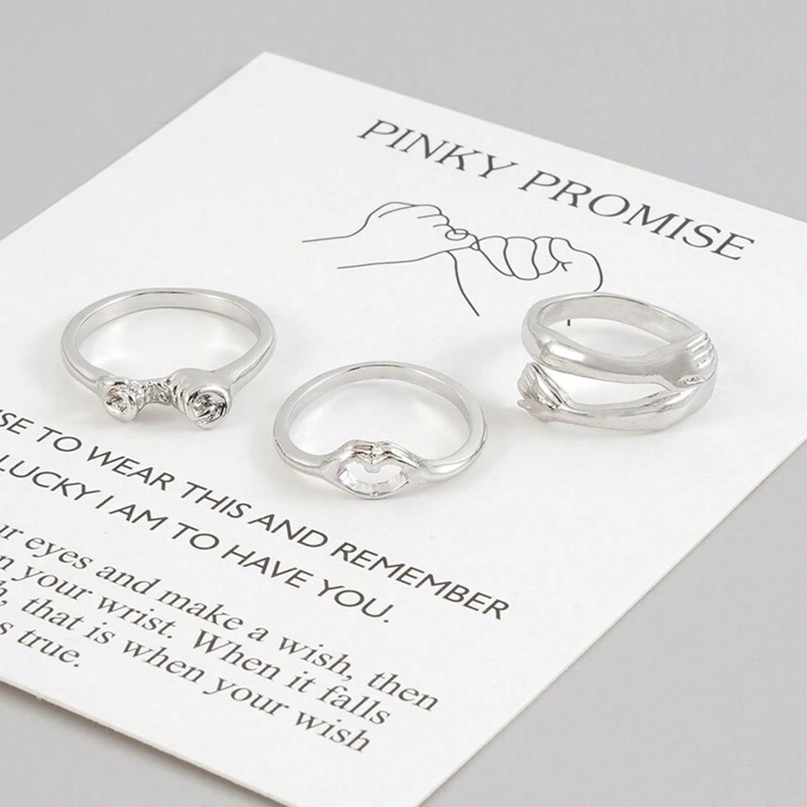 3入組戒指套裝 - 銀色 - 查看 1