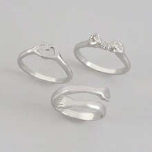 3入組戒指套裝 - 銀色 - 查看 3