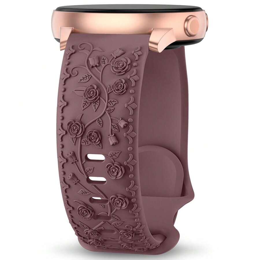 Unbeinst 1 条 20 毫米压纹玫瑰硅胶表带，女式防水运动表带，兼容三星 Galaxy Watch 6/5/4（40 毫米 44 毫米）/Galaxy Watch 5 Pro（45 毫米）/Galaxy Active 2/Galaxy Watch 3 - 煙紫色 - 查看 1