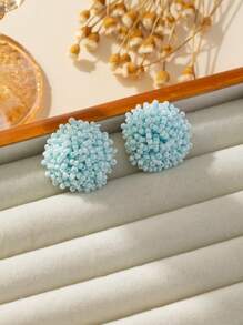 1pair Fashionable Handmade Braided Rice Bead Stud Earrings Suitable For Women's Daily Wear - Multicolor - View 9