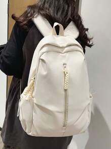 時尚多用途極簡主義背包,純色旅行戶外肩背運動包,防水大容量商務筆電電腦背包,多口袋校園書包,適用於中學和高中學生 - 白色 - 查看 1