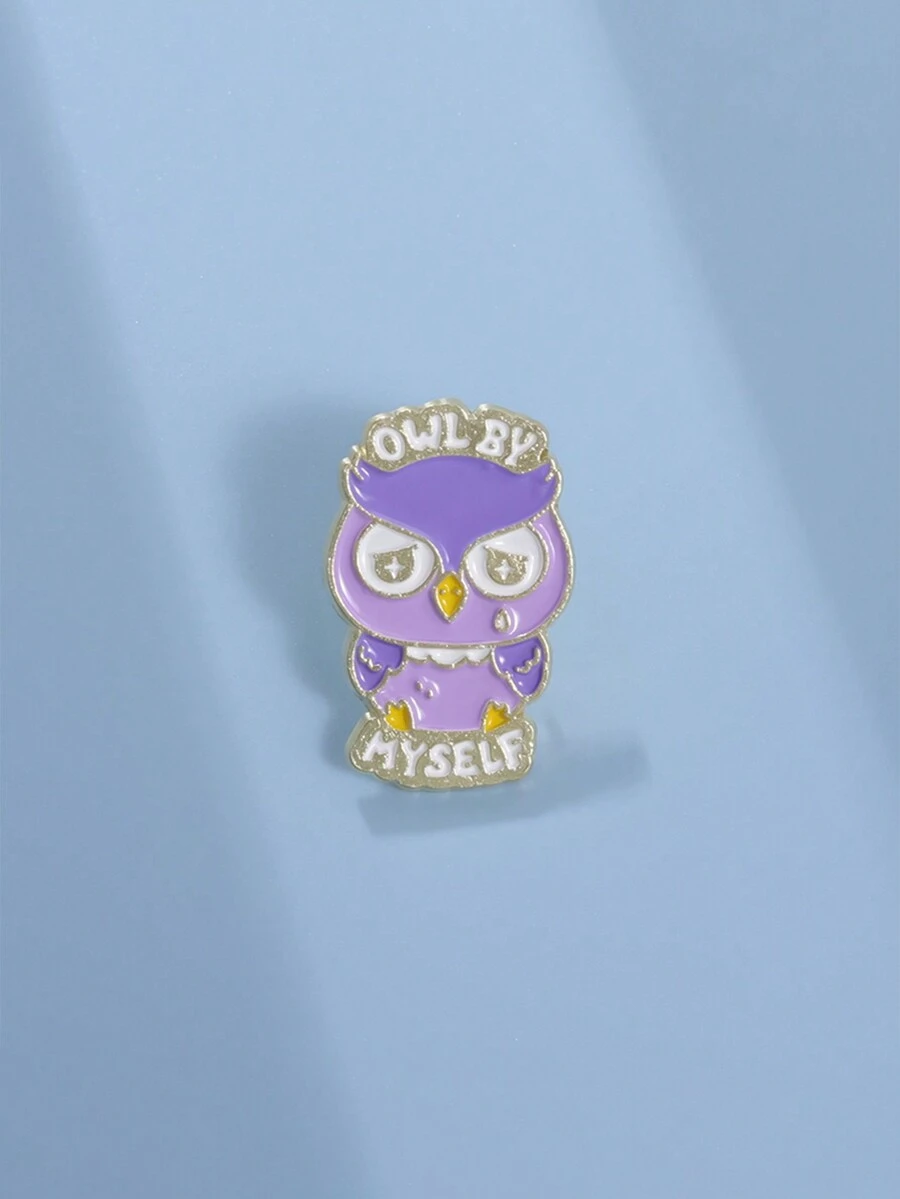 1隻可愛的紫色貓頭鷹造型胸針,卡通動物徽章,適合男女每日穿著的時尚珠寶,可用於衣服和背包上 - 動物 - 查看 1