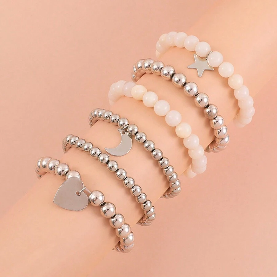 1 Set Of 6 Beaded Bracelets - Multicolor - View 1