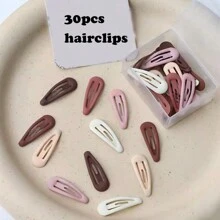 30pcs/Pack Girls' Hairpins Set, 3cm, Korean Japanese Style, Lovely Sweet Princess Basic Geometric, High-Grade Morandi Color, Matte Rubber Paint Design, Drop Oil Style, Hairpins For Bangs, Decorative Hair Accessories For Everyday Wear, School, Gifts, Parties, Holidays - Multicolor - View 1