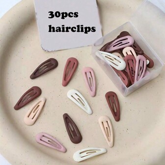 30pcs/Pack Girls' Hairpins Set, 3cm, Korean Japanese Style, Lovely Sweet Princess Basic Geometric, High-Grade Morandi Color, Matte Rubber Paint Design, Drop Oil Style, Hairpins For Bangs, Decorative Hair Accessories For Everyday Wear, School, Gifts, Parties, Holidays