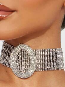 1pc Multi-Layered Silver Tone Fashionable Rhinestone Necklace, Sweet & Cool & Minimal Chain For Collarbone