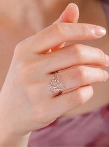 1只不銹鋼鑽孔鳥&雙心設計戒指,適用於女性日常佩戴,是給女友或朋友的情人節禮物 - 愛心 - 查看 2