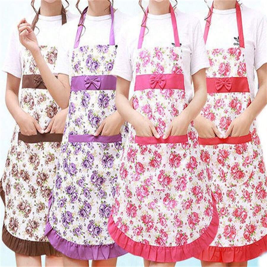 1pc Rose-Lace Single Layer Kitchen Apron For Cooking And Cleaning - Purple - View 1