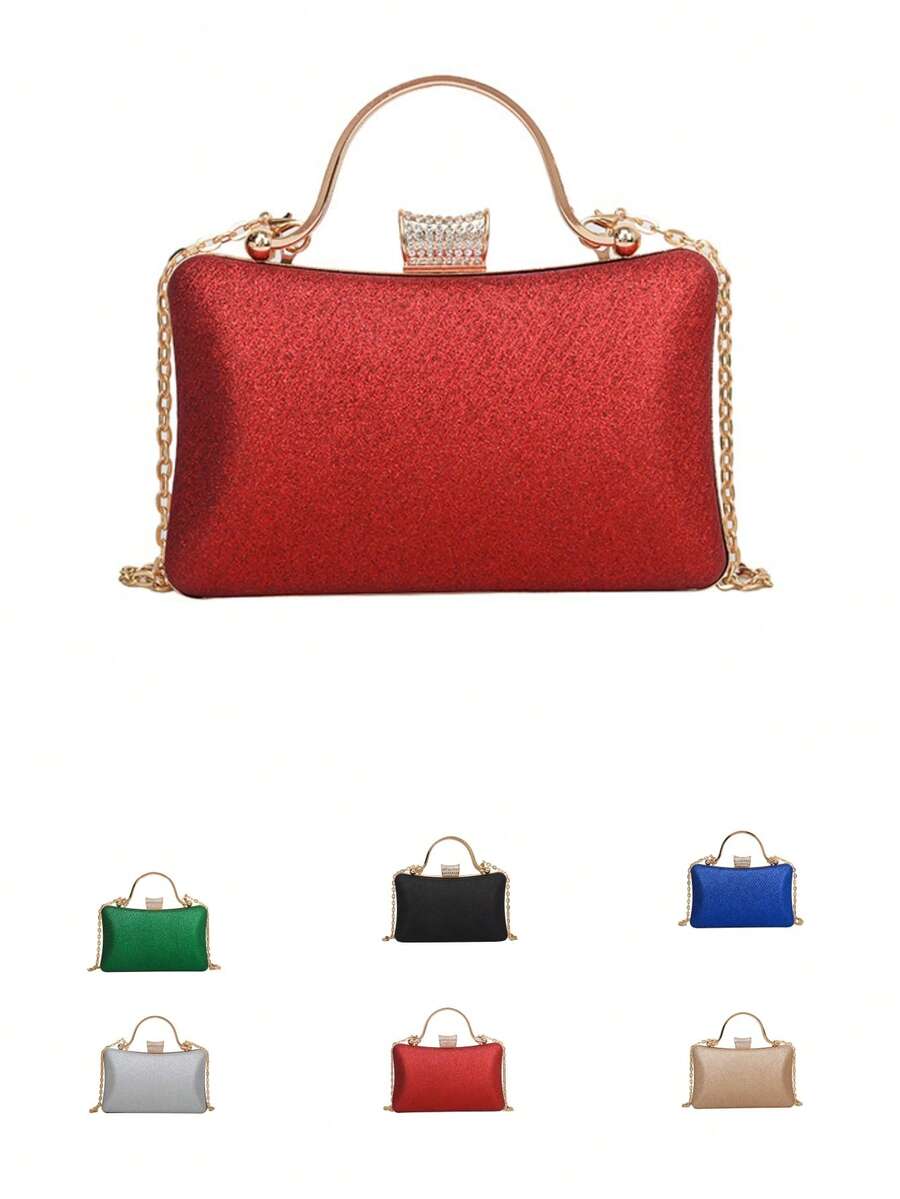 1個女性紅色鏈帶肩袋,閃亮硬殼設計,可用作斜挎手袋,適合裝口紅,化妝品,晚宴派對酒吧等場合 - 紅色 - 查看 1