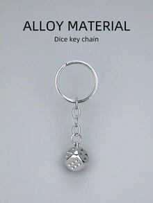 1pc Iron Dice Keychain, Cute Metal Keychain, Backpack Pendant, Keyring, Small Gift, New Year Gift, Valentine's Day Gift - Silver - View 2