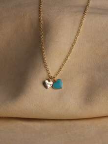 1入新款韓式雙心形油滴吊墜項鍊,時尚情人節禮物 - 彩色 - 查看 2