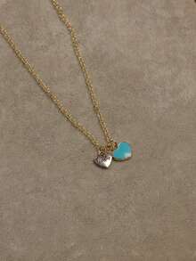 1入新款韓式雙心形油滴吊墜項鍊,時尚情人節禮物 - 彩色 - 查看 5