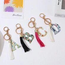 1入創意多彩流蘇鑰匙扣,帶字母設計,適用於背包、汽車鑰匙等,女性時尚配飾 - 彩色 - 查看 6