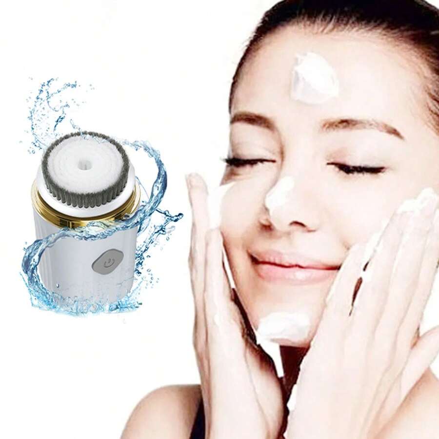 1入便攜式面部刷,帶有2個旋轉刷頭,深層毛孔清潔刷,迷你旅行尺寸,usb可充電 - 白色 - 查看 1
