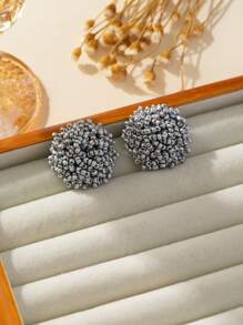 1pair Fashionable Handmade Braided Rice Bead Stud Earrings Suitable For Women's Daily Wear - Multicolor - View 3