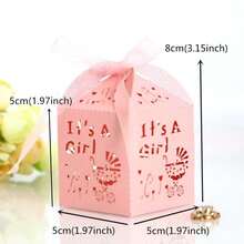 25pcs/Pack Pink Candy Box For Girls, Baby Shower, Birthday Gift Packaging With Ribbon, Pearl Paper, Ideal For Children's Party, Festival, Chocolates, Mini Square Candy Box In Wholesale - Pink - View 3