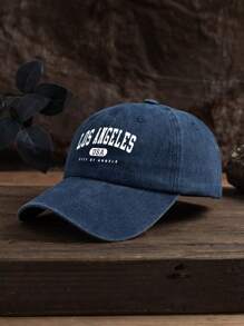 1pc Unisex Outdoor Leisure Los Angeles Letter Print Washed Baseball Cap With Adjustable Strap Street - Navy Blue - View 2