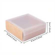 12/24pcs Set Kraft Paper Gift Boxes With PVC Sleeve, Rectangular Gift Packaging Storage Box, BurlyWood Brand, Unfolded Size: 9.41x9.33x0.02 Inches, Box Size: 3.27x3.27x1.26 Inches, Inner Size: 2.65x2.65x1.18 Inches - Brown - View 8