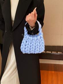 2023 New Arrival Popular Women's Handbag With Niche Design, Casual And Versatile Style, Simple And Chic. Features: Comfy Material, Weave Texture, Solid Color, Various Colors Are Available, Fresh And Open Design, Comfortable To Carry, Bucket Bag - Blue - View 1