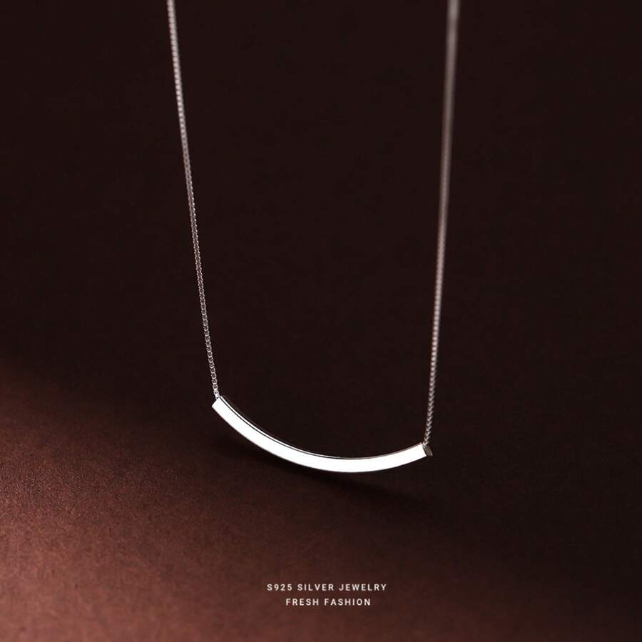 1pc S925 Silver Square Tubing Designer Style Collar Chain Necklace - Platinum - View 1