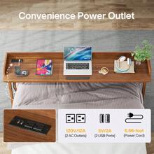 Tribesigns Overbed Table, 70.9" Queen Size Bed Table Over Bed Desk With Adjustable Tilt Board, Mobile Laptop Cart Computer Desk With 2 AC Outlets & 2 USB Ports On Wheels For Home/Hospital, Brown - Brown - View 6