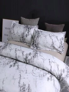 2/3pcs Set Marble Pattern Duvet Cover Set Without Filler, Soft And Comfortable Bedding For All Season, Home Decor, Valentine'S Day Outfit - 白色 - 查看 2