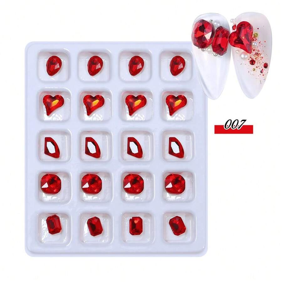 20pcs Mixed Shaped Rhinestones With Multi-Facet For Diy Nail Decoration - Red - View 1