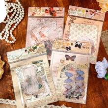 40pcs Vintage Style Scrapbooking Stickers Material Package, Handmade Collage Material For Holiday Gift Diy Decoration Base Paper, Personalized Planning Creative Stationery For School - Dusty Pink - View 8