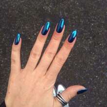 藍銀鏡面指甲,閃亮珠光美甲裝飾,具有如般的金屬光澤,用於指甲藝術設計的3d全息藍色顏料裝飾 - 藍色 - 查看 4