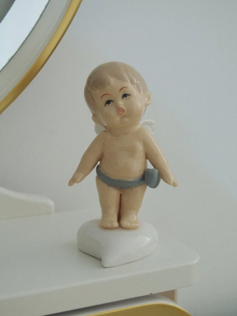 1個天使雕像陶瓷創意豪華風格工藝品,適用於桌面,辦公室,家庭裝飾 - 杏色 - 查看 1